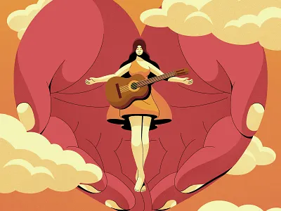 Wanda Jackson character characterdesign clouds drawing gradient graphic guitar hands illustration musician retro texture vector wanda jackson