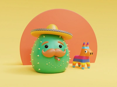 El Cactus 🌵 3d 3d art 3drender cactus character characterdesign cigar illustration pinata sambrero