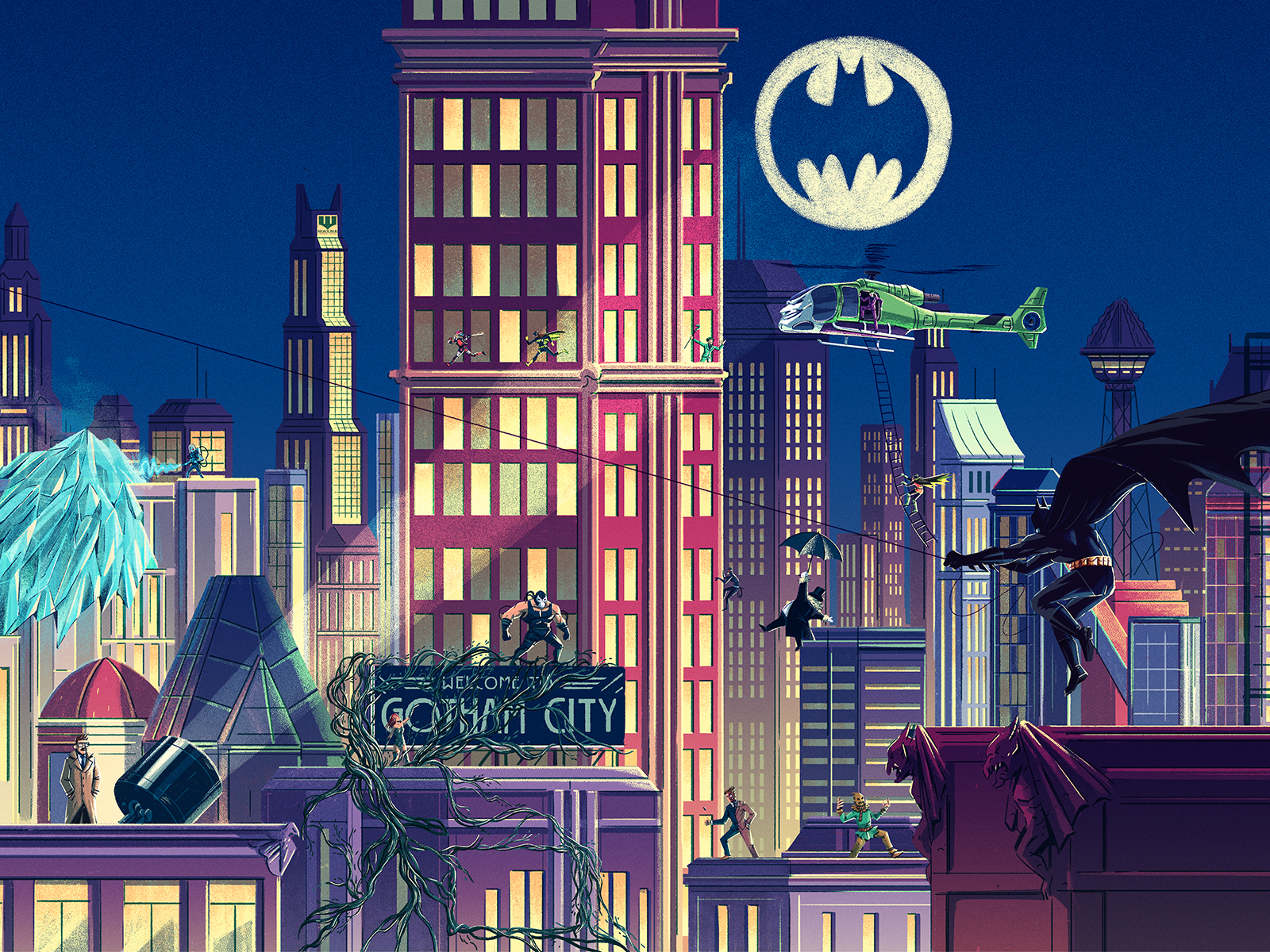 Batman over Gotham City in Spider Guiles December 2006 Golden Age  HeroesHeroines Comic Art Gallery Room