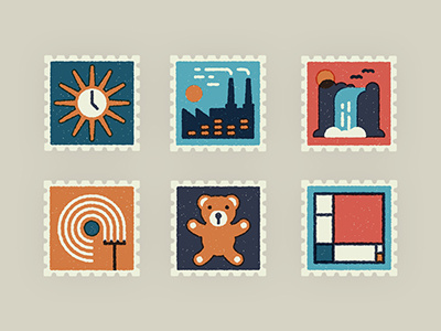 Everyday Stamps icons vector stamps texture muti clock factory waterfall zen bear art