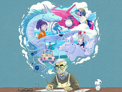 Miyazaki burshes character characterdesign drawing dreaming glasses graphic illustration miyazaki paint retro smoke studioghibli texture