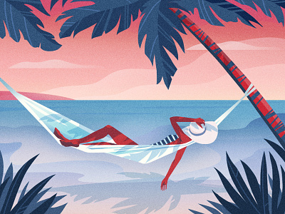 Summer Daze beach character drawing foliage graphic hammock holiday illustration landscape ocean palm tree relaxing sea summer summertime texture woman