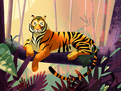 Just Chilling' animals bengal tiger character drawing foliage graphic illustration jungle leaves lighting nature texture tiger tree wild wild cats