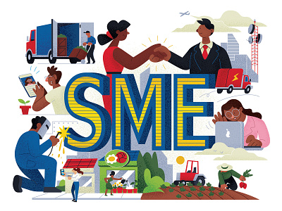 SME character city delivery drawing editorial farming graphic illustration ipad radish small businesses technology texture truck vector welding