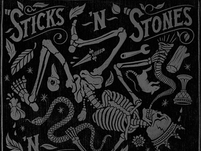 Sticks 'n Stones crown illustration knife skeleton snake typography
