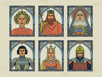 Middle Ages border character characterdesign drawing editorial graphic illustration kings middle ages paintings patterns portraits queens retro saints scholars vector woman