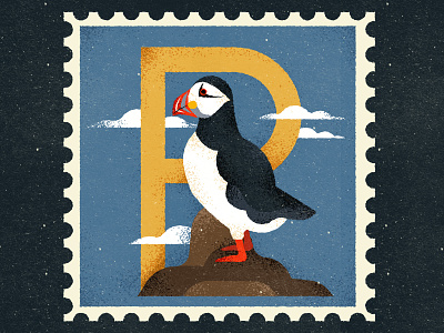 Puffin 36daysoftype bird character characterdesign clouds drawing graphic illustration lettering p puffin retro texture typography vector vintage