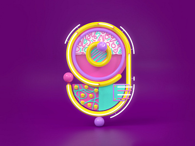 9 36daysoftype 3d 3d modeling 3d rendering 9 blender graphic illustration memphis style neon neon lights numbers numerals pompoms retro smile tubes vector