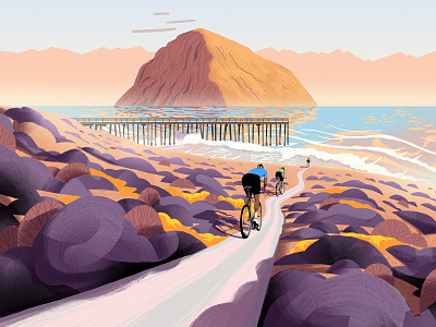 Eroica bushes california character characterdesign cycling cyclists drawing editorial foliage graphic illustration mountain ocean poster design retro sea shrubs texture travel