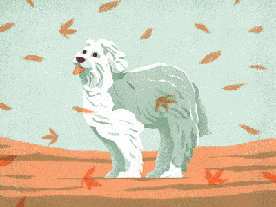 A Gentle Breeze animals autumn character characterdesign design dog drawing fall graphic illustration leaves retro texture wind