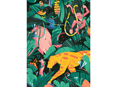 Wildlife animals birds character character design drawing editorial elephant flowers foliage frog graphic illustration insects jungle leaves lion monnkey texture tiger wildlife