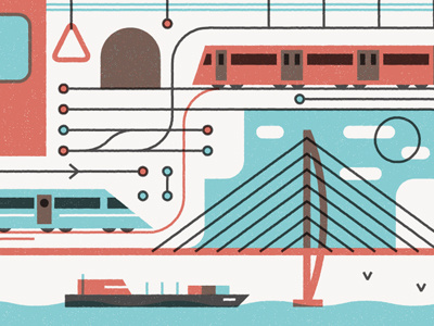 Infrastructure bird boat bridge cloud geometric harbour icons monocle muti subway train vector