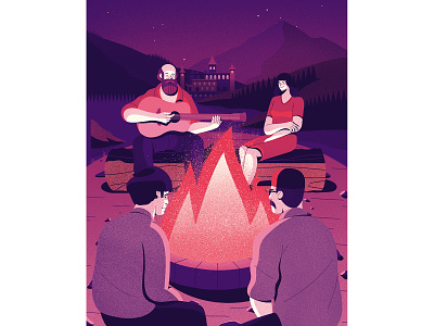 Bonnie “Prince” Billy camping character characterdesign drawing editorial fire firepit graphic illustration lighting mountains muscian music outdoors retro texture vector will oldham woman