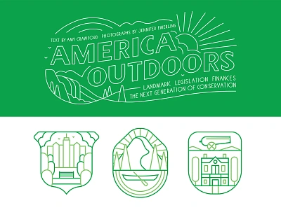 Great American Outdoors america backpack camping design drawing editorial icons design illustration lettering linework logo monoline nature outdoors retro spot illustration typography vector