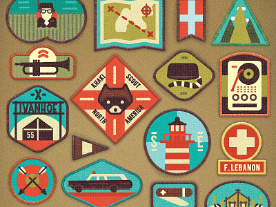 Moonrise Kingdom badges camp character characterdesign design drawing graphic illustration moonrise kingdom outdoors retro scout scouts badge texture vector wes anderson