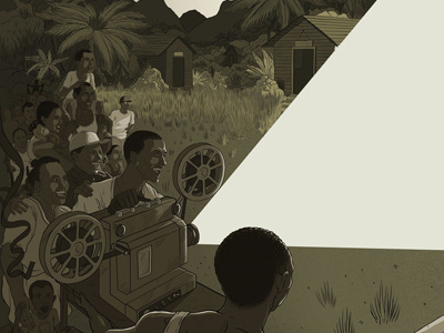 Film Festival crowd film hills illustration palm people projector rwanda