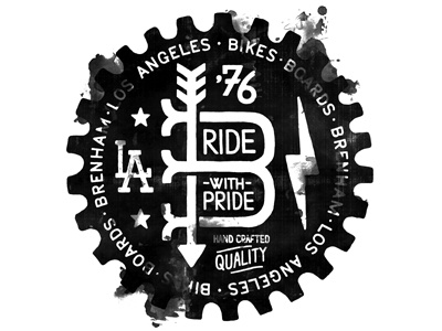 Ride with pride arrow cog custom la lettering motorcycle muti print texture type typography