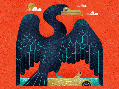 Cormorant 🪶 beak bird character characterdesign clouds cormorant design drawing feathers graphic illustration retro stylised texture vector water