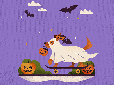 Woooooooof 2d animation animation character design dog drawing ghost graphic halloween illustration letsgetspooky loop motion graphics texture vector