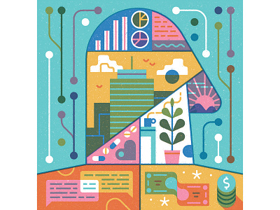 Corporate Well-being business character characterdesign corporate design editorial finances foliage graphic illustration money plants retro technology texture vector well-being work working from home