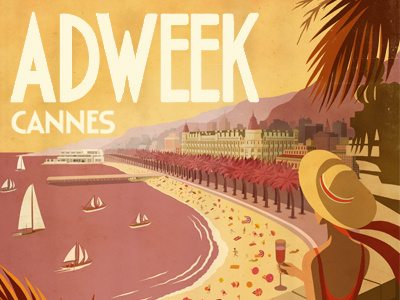 Adweek Cannes adweek beach boat cannes city drink hat lady palm texture typography vintage