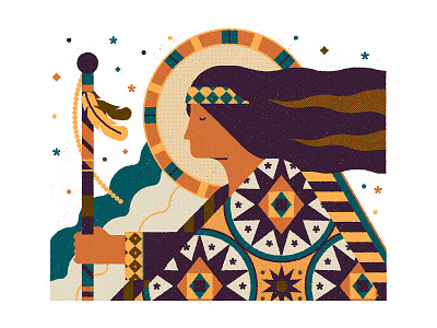 The Healer 🪶 blanket character characterdesign design drawing feather geometric graphic headband illustration pattern pattern design pattern illustration retro staff texture vector women