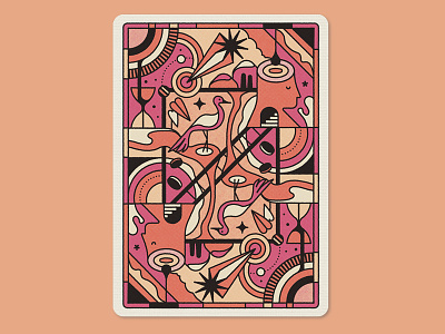 Mindfulness ace art of play birds cards foliage graphic halftones illustration linework mindfulness package design packaging pattern pattern illustration playing cards retro stars texture tranquility vector