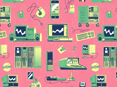 Nostalgic Technology character computers design drawing floppy disk graphic graphic design illustration iphone keyboard nostalgic pattern illustration perspective retro technology texture wires