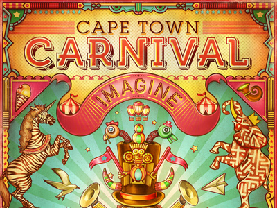 Cape Town Carnival 2014 balloon carnival elephant ice cream illustration muti paper plane poster seagull texture unicorn zebra