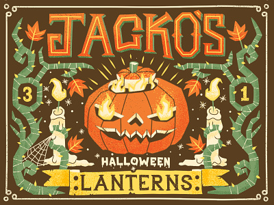 Jacko's Lanterns banner candle eyes flame halloween horror illustration label lettering pumpkin typography web