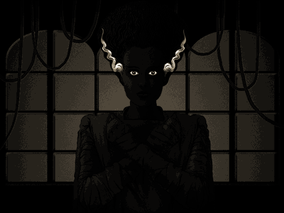 The Bride of Frankenstein illustration texture gif bride frankenstein window lightning halloween animation horror eyes hair