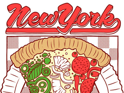 New York Pizza basil cheese crust drawing graphic lettering new york pepper pizza tomato type typography