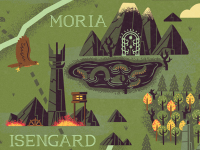 Middle Earth hobbit illustration map tolkien drawing graphic mountain eagle fantasy art trees muti