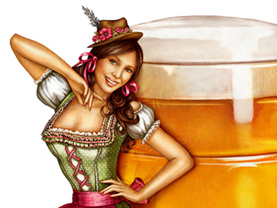 Prost! beer beer festival digital painting dress foam germany girl hat illustration mug pinup traditional