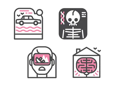 TIME spot illustrations brain car editorial icon illustration magazine skeleton skull spot time vector x ray