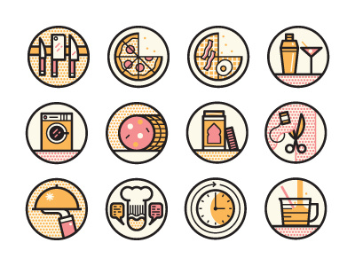 Best Restaurants cincinnati editorial food icons illustration knife magazine martini pizza round simple vector