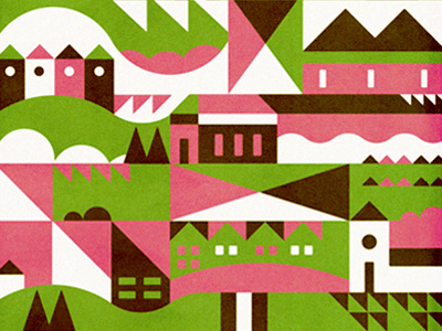 In the country buildings house landscape pattern shapes texture triangle vector