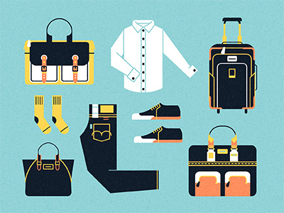 Leaving on a jet plane bag clothing icons journey packing shirt shoes socks suitcase texture travel vector