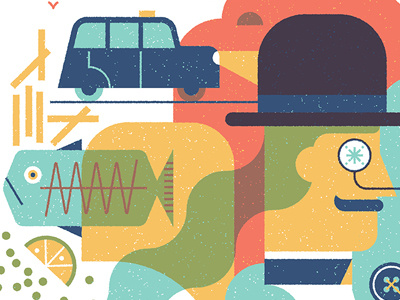 London design face fish flat graphic hat icons illustration monocle taxi texture vector