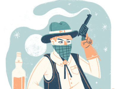 Lone Ranger character cowboy face gun illustration man moon ranger scarf smoke stars wild west