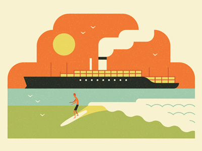 Surf's up! beach boat illustration ocean ship surf surfing uniqlo vector vintage water wave
