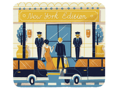 NY Edition character city drawing editorial fancy flat hotel illustration limo nyc texture wwd