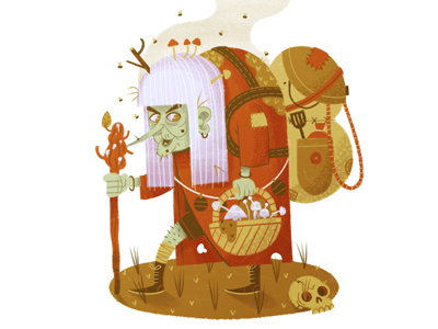 A wandering witch character drawing face fantasy hunchback illustration mushroom nature skull smelly texture witch