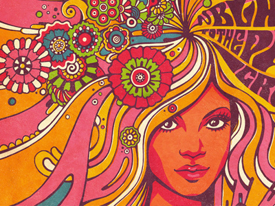 Blast from the Past 70s character face flower hair hippy illustration pattern portrait power psychedelic texture