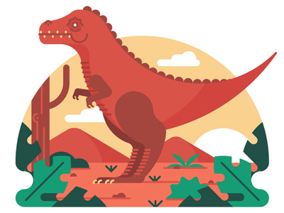 Jurassic character cloud dinosaur flat icon illustration jurassic landscape plant sun tree vector