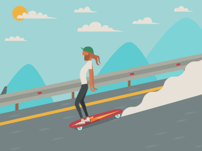 It's all downhill from here animation bird cool dude fun gif hair illustration motion skateboarding skating vector