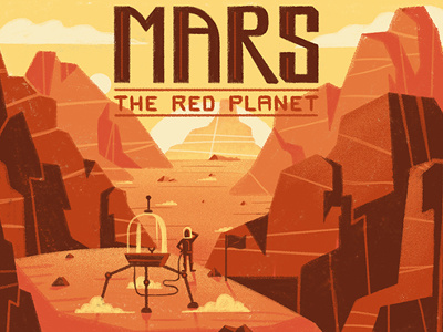 The Red Planet adventure drawing exploration explore fantasy illustration landscape mars rocks space spaceship sun