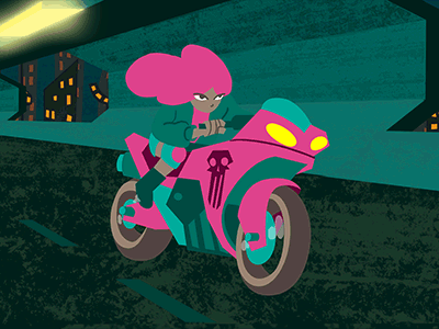 Full throttle animation bike city cyberpunk gif girl hair illustration loop motorcycle night vector