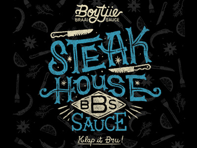 Steak House drawing food illustration knife label lettering logo packaging sauce steak typography