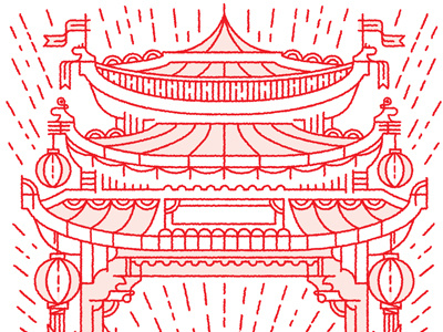 Shanghai arches decorative flags lanterns linework rays shanghai vector